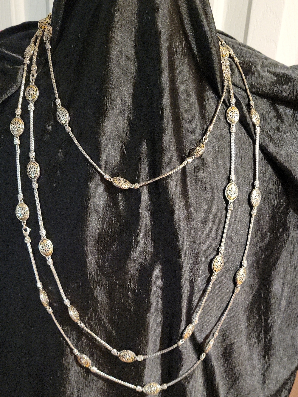 John Hardy Elegant Two-Tone Filigree Long Three Necklace - Sterling Silver/Gold